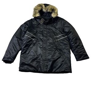 Jordan mens L Large black parka faux fur full zip winter jacket NWT